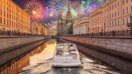 Праздничный салют ВМФ с уникального ракурса арендованного теплохода Праздничный салют ВМФ с уникального ракурса арендованного теплохода